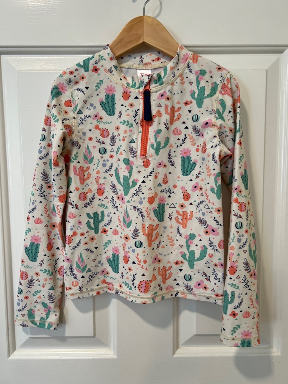 Girls' Cactus & Floral Rash Guard Top - Cream with Green & Coral Print
